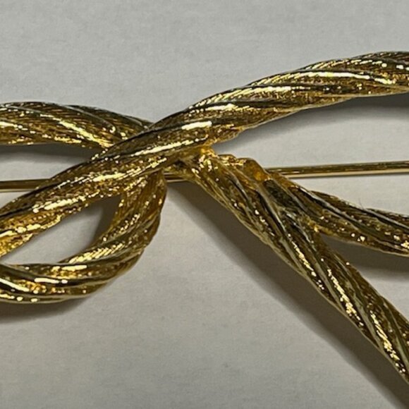 VTG Gold Tone Twisted Rope Bow Pin/Brooch Classic Style 3" Long - Picture 7 of 9